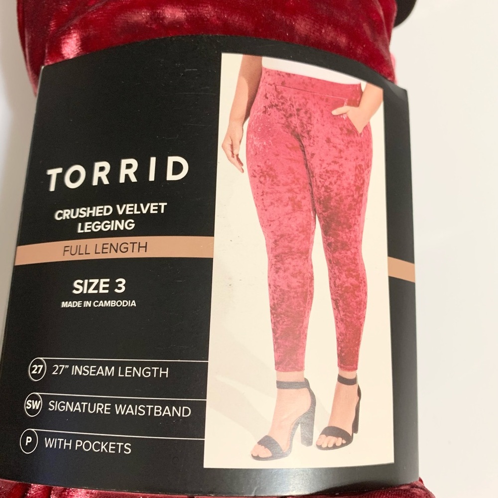 Torrid 3X 22 24 Crushed Velvet Leggings 2 Pockets Jewel Tone Rhubarb Red NEW